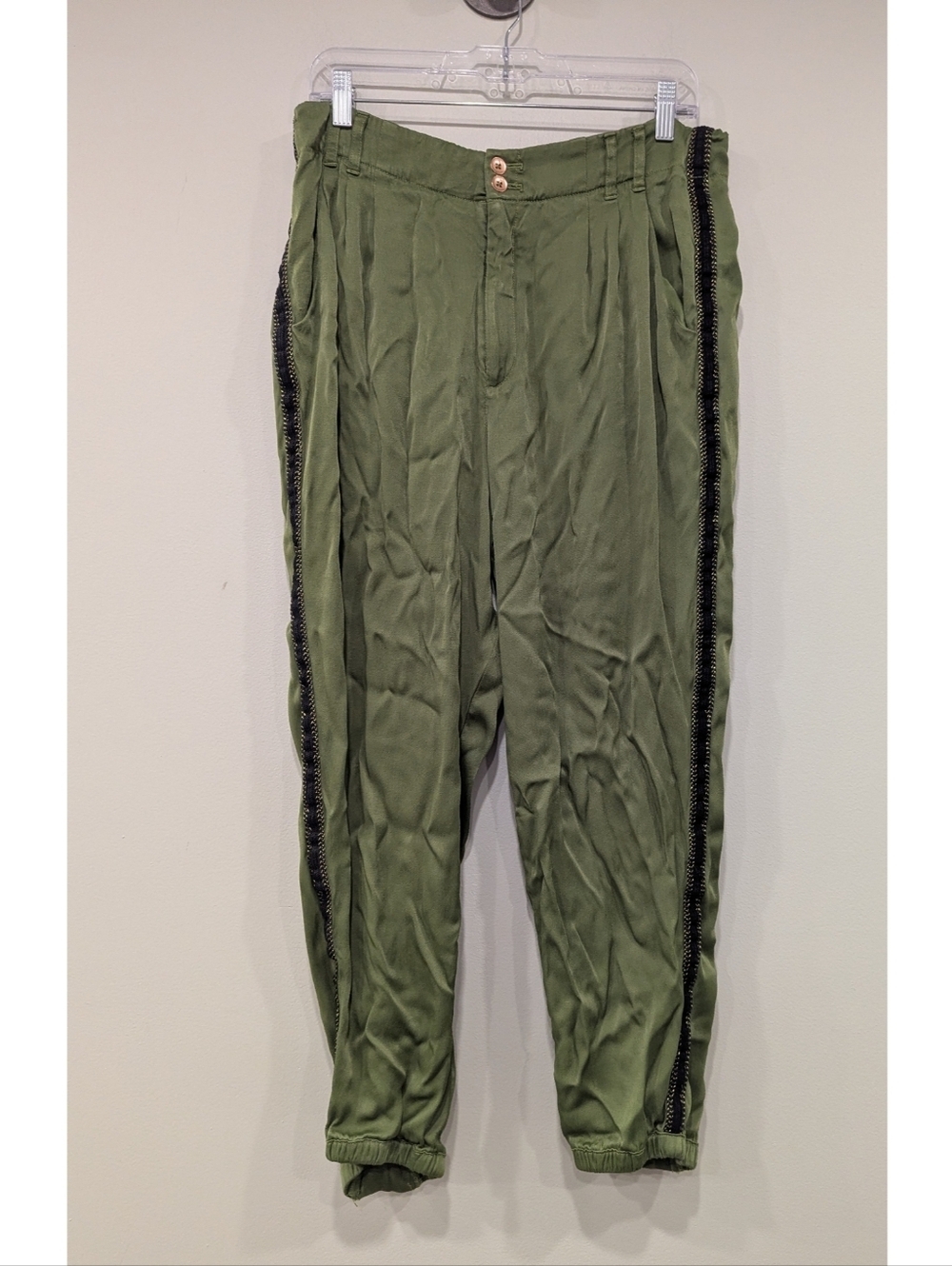 Anthropologie Diandra Green Satin Pants Size 12